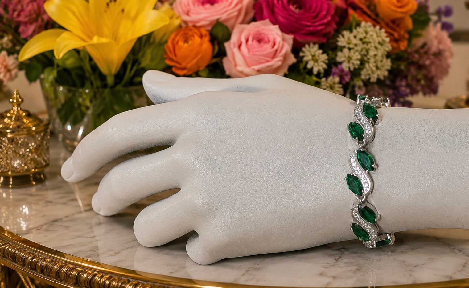 Custom Handcrafted Lab-Created Emerald Green Gemstone Bracelet - Hypoallergenic Bracelet – Gifts For Birthdays, Anniversary, Wedding, Prom, Christmas, Engagement