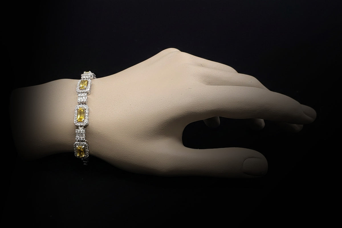 Custom Handcrafted Lab-Created Yellow Citrine Baguette - Gemstone Bracelet - Hypoallergenic Bracelet